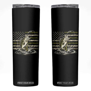 Vintage Bass Fishing Camouflage Skinny Tumbler Patriotic Largemouth Bass Angler Fishing Lovers Fisherman Camo US Flag