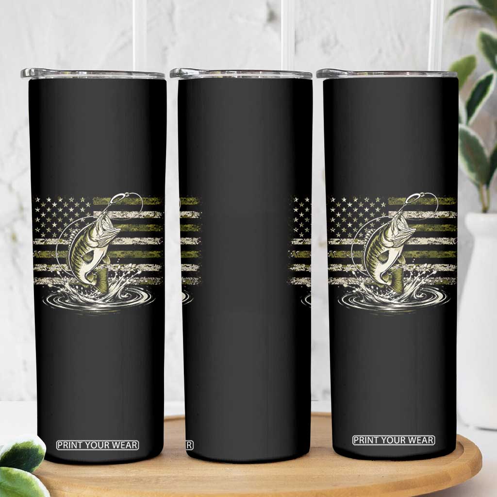 Vintage Bass Fishing Camouflage Skinny Tumbler Patriotic Largemouth Bass Angler Fishing Lovers Fisherman Camo US Flag