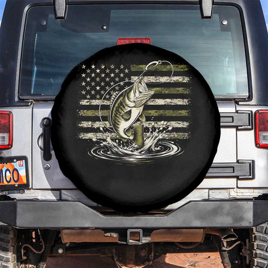 Vintage Bass Fishing Camouflage Spare Tire Cover Patriotic Largemouth Bass Angler Fishing Lovers Fisherman Camo US Flag