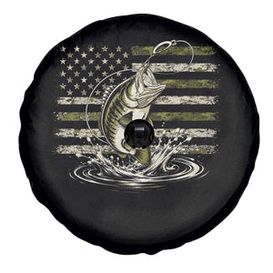 Vintage Bass Fishing Camouflage Spare Tire Cover Patriotic Largemouth Bass Angler Fishing Lovers Fisherman Camo US Flag