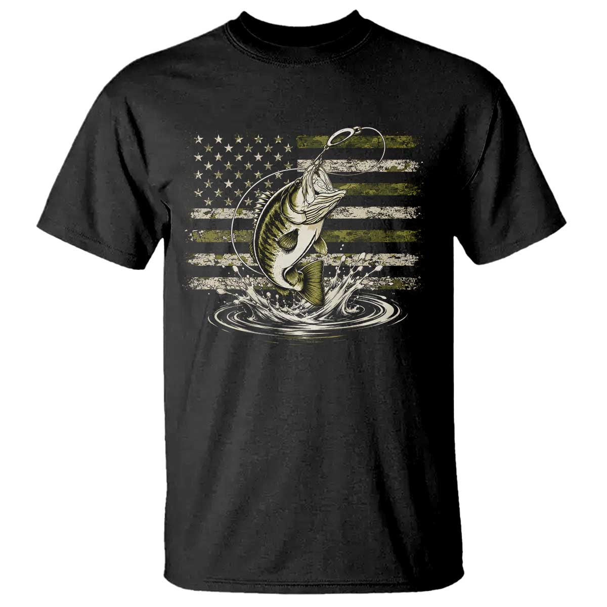 Vintage Bass Fishing Camouflage T Shirt Patriotic Largemouth Bass Angler Fishing Lovers Fisherman Camo US Flag
