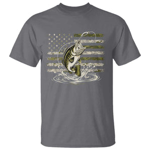 Vintage Bass Fishing Camouflage T Shirt Patriotic Largemouth Bass Angler Fishing Lovers Fisherman Camo US Flag