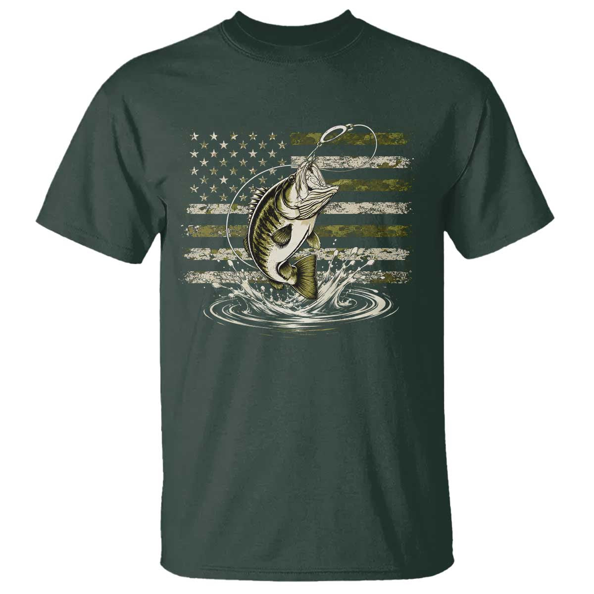 Vintage Bass Fishing Camouflage T Shirt Patriotic Largemouth Bass Angler Fishing Lovers Fisherman Camo US Flag