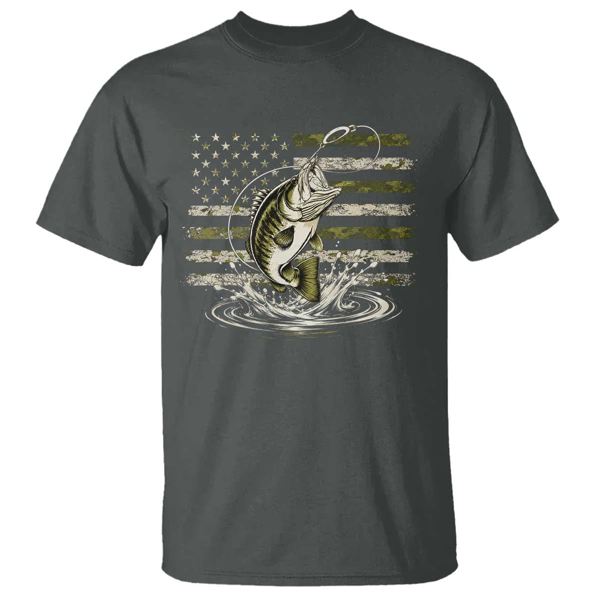 Vintage Bass Fishing Camouflage T Shirt Patriotic Largemouth Bass Angler Fishing Lovers Fisherman Camo US Flag