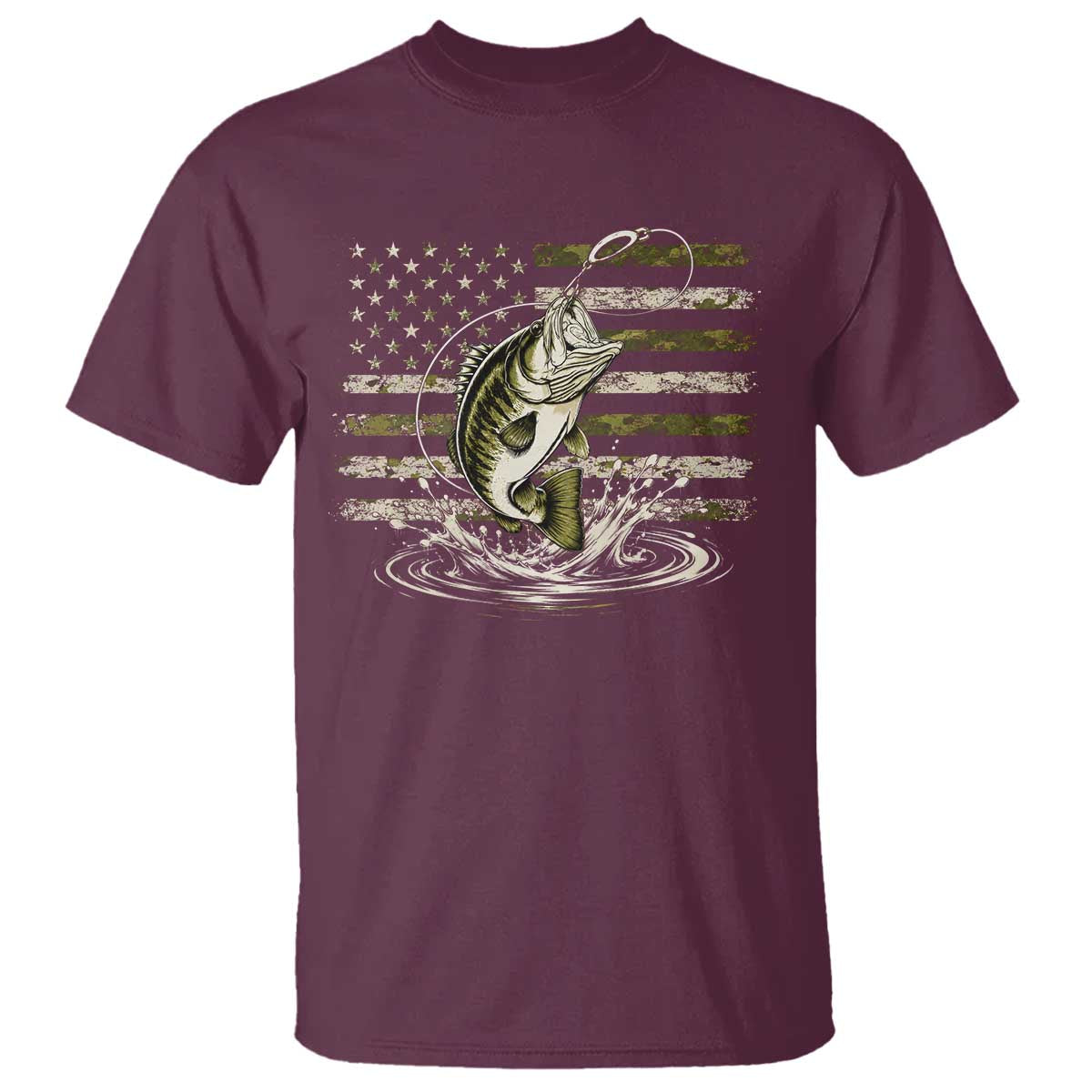 Vintage Bass Fishing Camouflage T Shirt Patriotic Largemouth Bass Angler Fishing Lovers Fisherman Camo US Flag