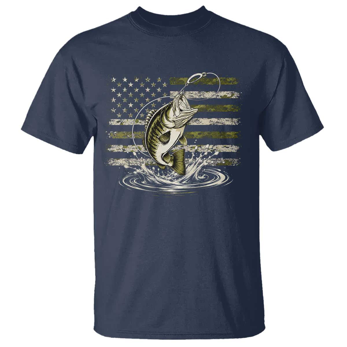 Vintage Bass Fishing Camouflage T Shirt Patriotic Largemouth Bass Angler Fishing Lovers Fisherman Camo US Flag