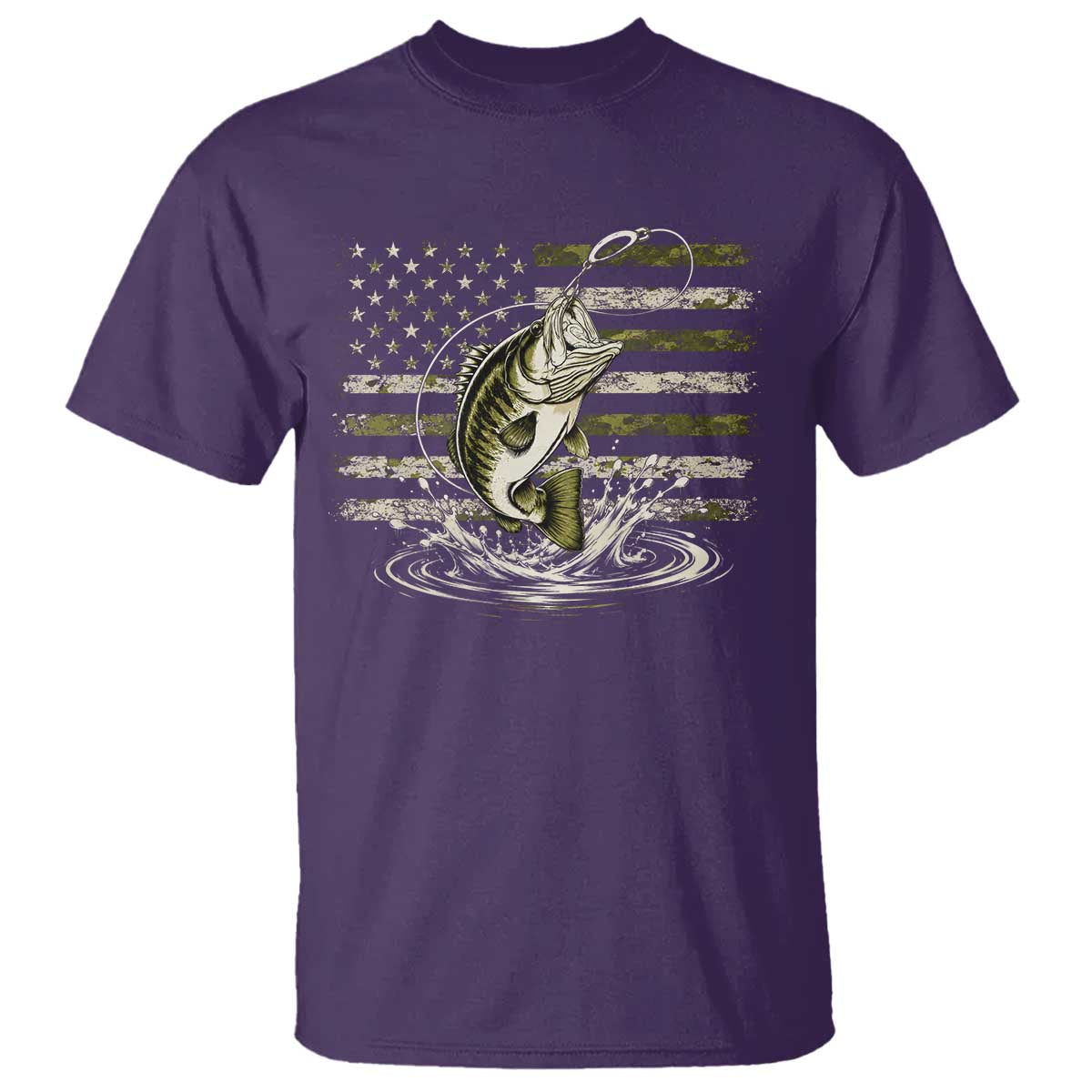 Vintage Bass Fishing Camouflage T Shirt Patriotic Largemouth Bass Angler Fishing Lovers Fisherman Camo US Flag