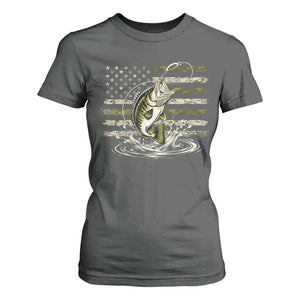 Vintage Bass Fishing Camouflage T Shirt For Women Patriotic Largemouth Bass Angler Fishing Lovers Fisherman Camo US Flag