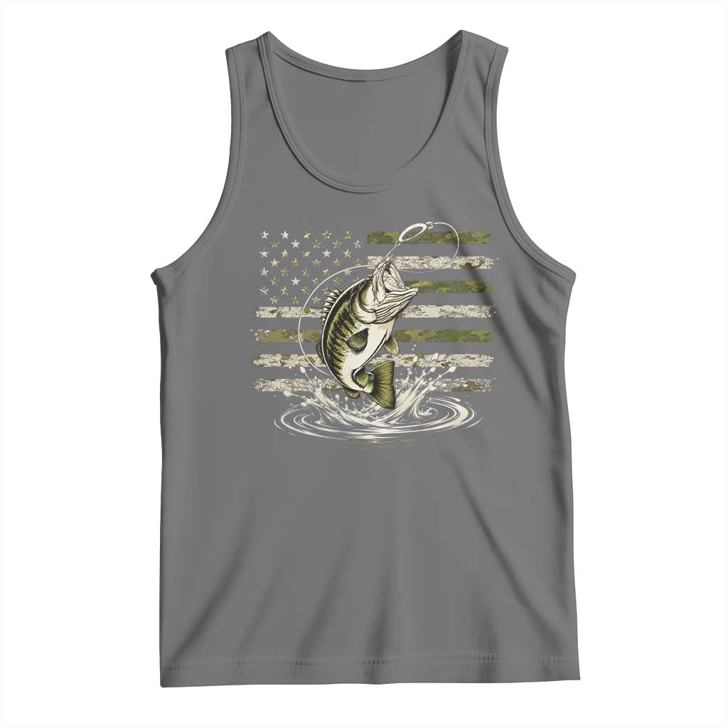 Vintage Bass Fishing Camouflage Tank Top Patriotic Largemouth Bass Angler Fishing Lovers Fisherman Camo US Flag