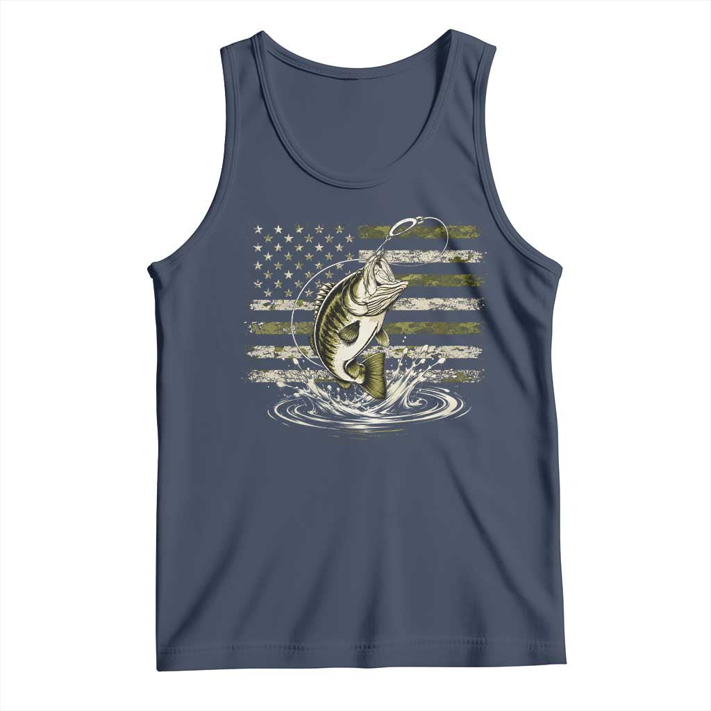Vintage Bass Fishing Camouflage Tank Top Patriotic Largemouth Bass Angler Fishing Lovers Fisherman Camo US Flag