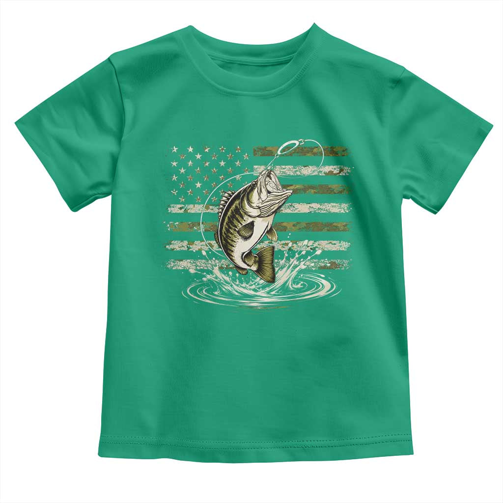 Vintage Bass Fishing Camouflage Toddler T Shirt Patriotic Largemouth Bass Angler Fishing Lovers Fisherman Camo US Flag