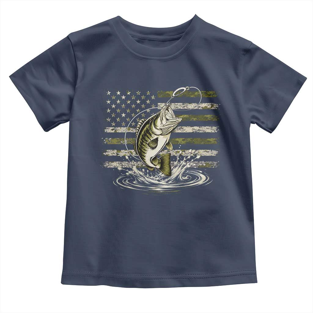 Vintage Bass Fishing Camouflage Toddler T Shirt Patriotic Largemouth Bass Angler Fishing Lovers Fisherman Camo US Flag