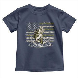 Vintage Bass Fishing Camouflage Toddler T Shirt Patriotic Largemouth Bass Angler Fishing Lovers Fisherman Camo US Flag