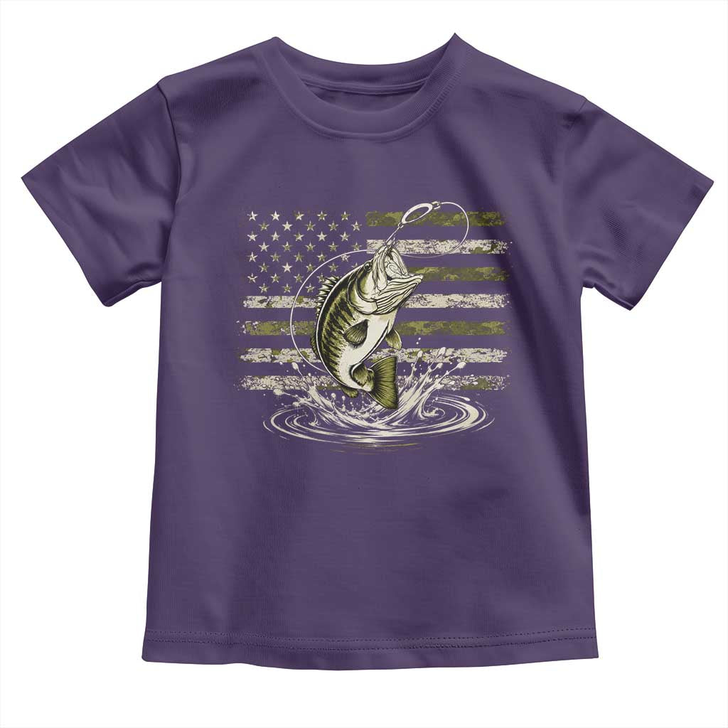 Vintage Bass Fishing Camouflage Toddler T Shirt Patriotic Largemouth Bass Angler Fishing Lovers Fisherman Camo US Flag