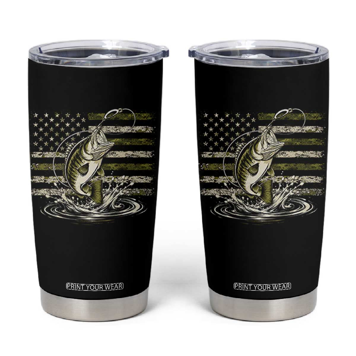 Vintage Bass Fishing Camouflage Tumbler Cup Patriotic Largemouth Bass Angler Fishing Lovers Fisherman Camo US Flag