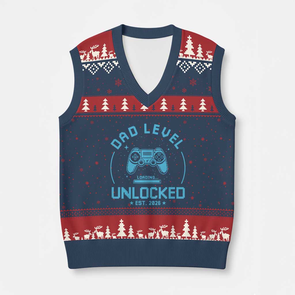 Promoted to Dad 2026 V-Neck Knit Sweater Vest New Dad Gifts for First Time Daddy Fathers Day TS10 Navy Red Print Your Wear