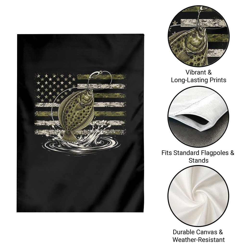 Flounder Fishing Camouflage American Flag Garden Flag Patriotic Flatfish Angler Gift Saltwater Fishing Lovers