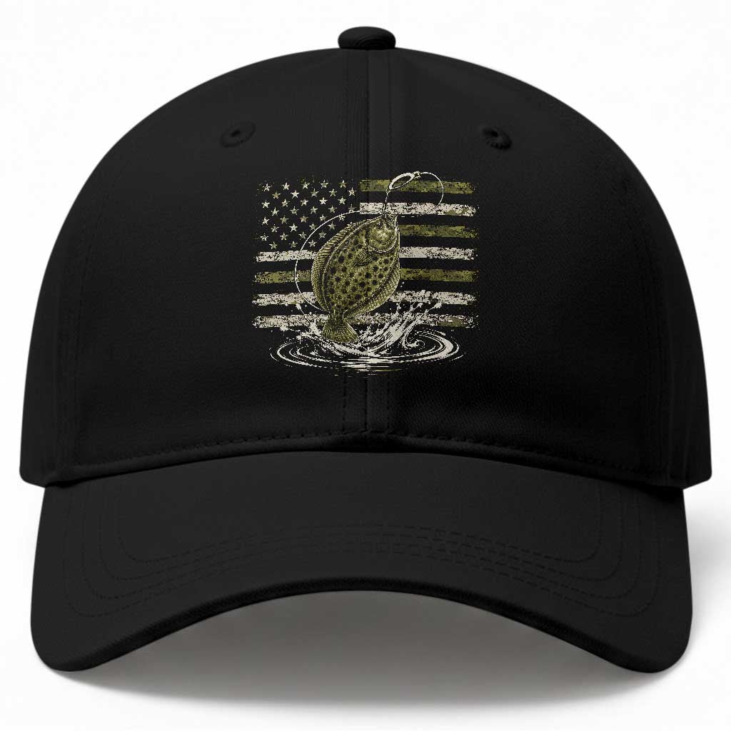 Flounder Fishing Camouflage American Flag Baseball Cap Patriotic Flatfish Angler Gift Saltwater Fishing Lovers