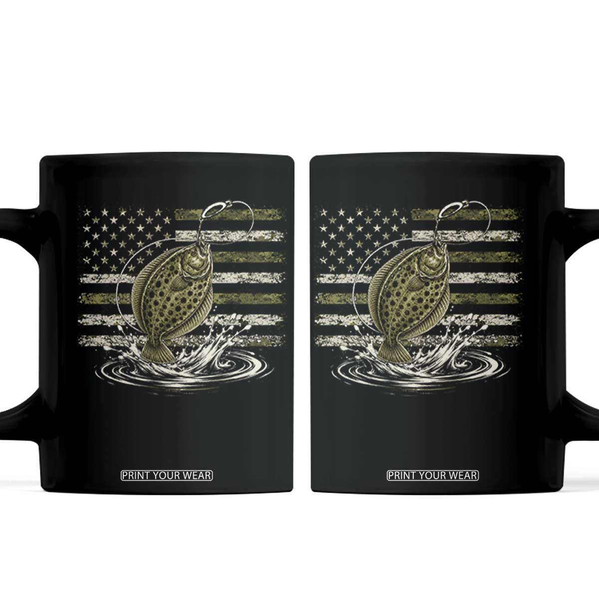 Flounder Fishing Camouflage American Flag Coffee Mug Patriotic Flatfish Angler Gift Saltwater Fishing Lovers TS10 Black Print Your Wear