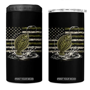 Flounder Fishing Camouflage American Flag 4 in 1 Can Cooler Tumbler Patriotic Flatfish Angler Gift Saltwater Fishing Lovers