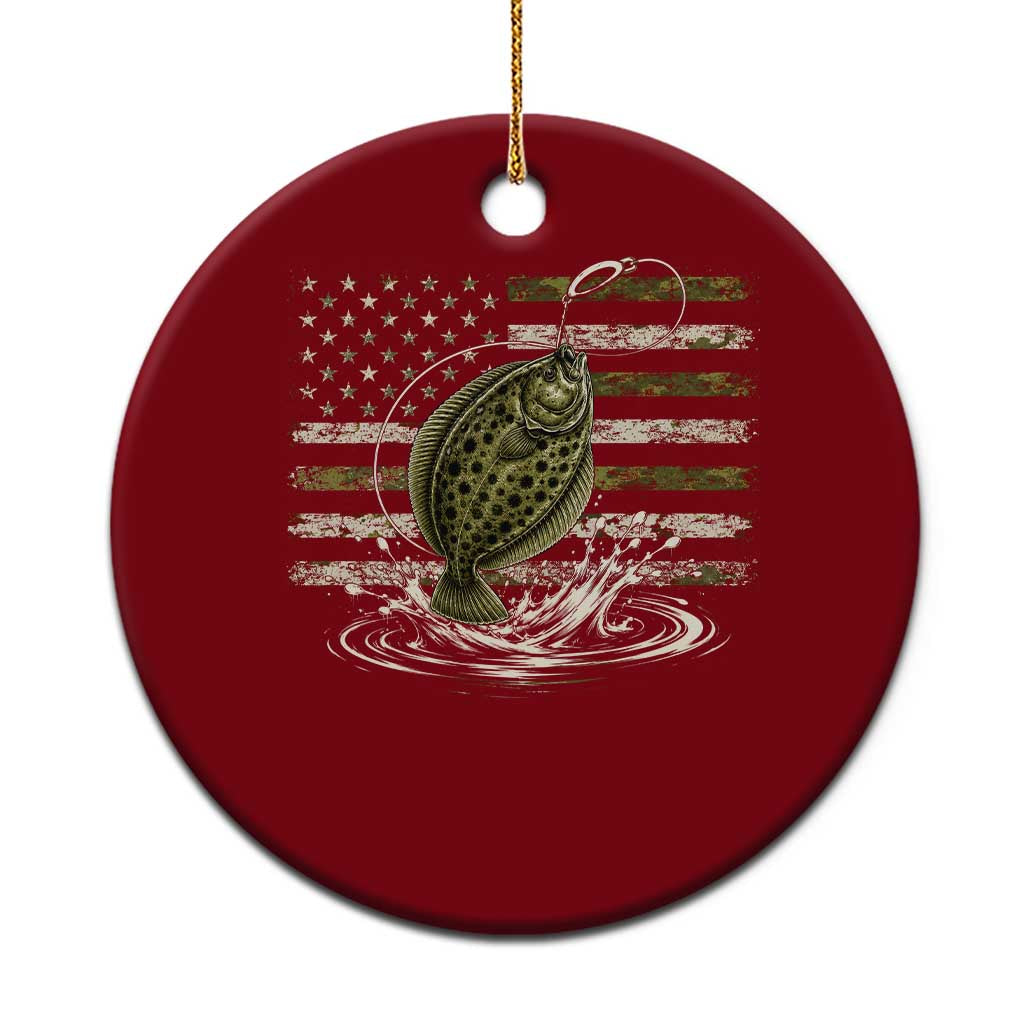 Flounder Fishing Camouflage American Flag Ceramic Ornament Patriotic Flatfish Angler Gift Saltwater Fishing Lovers