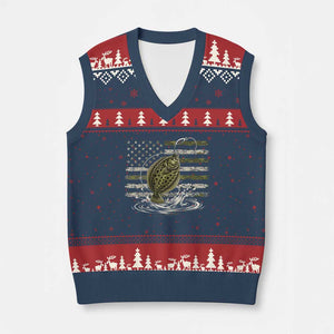 Flounder Fishing Camouflage American Flag V-Neck Knit Sweater Vest Patriotic Flatfish Angler Gift Saltwater Fishing Lovers
