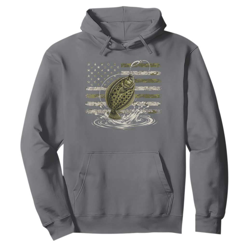 Flounder Fishing Camouflage American Flag Hoodie Patriotic Flatfish Angler Gift Saltwater Fishing Lovers