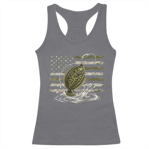 Flounder Fishing Camouflage American Flag Racerback Tank Top Patriotic Flatfish Angler Gift Saltwater Fishing Lovers