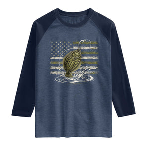 Flounder Fishing Camouflage American Flag Raglan Shirt Patriotic Flatfish Angler Gift Saltwater Fishing Lovers