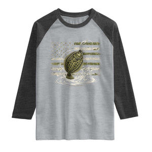 Flounder Fishing Camouflage American Flag Raglan Shirt Patriotic Flatfish Angler Gift Saltwater Fishing Lovers