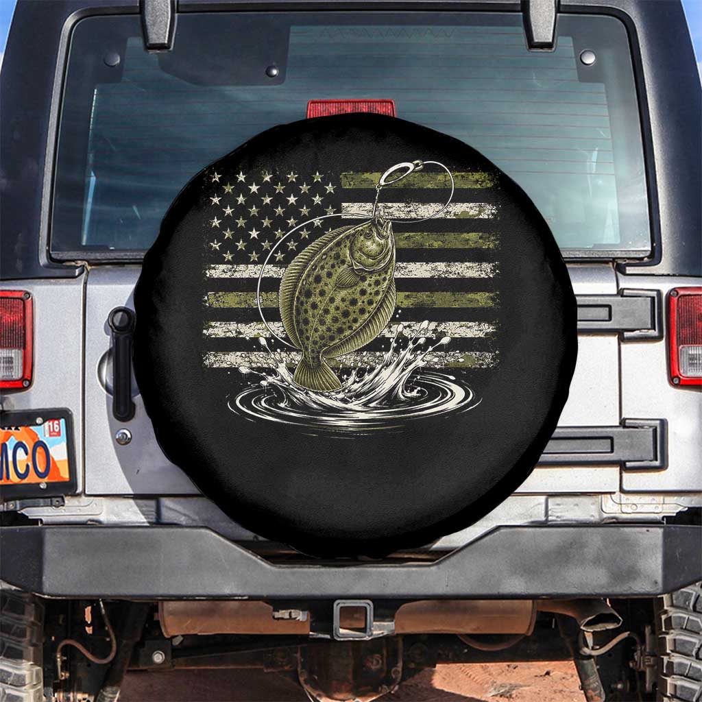Flounder Fishing Camouflage American Flag Spare Tire Cover Patriotic Flatfish Angler Gift Saltwater Fishing Lovers TS10 No hole Black Print Your Wear
