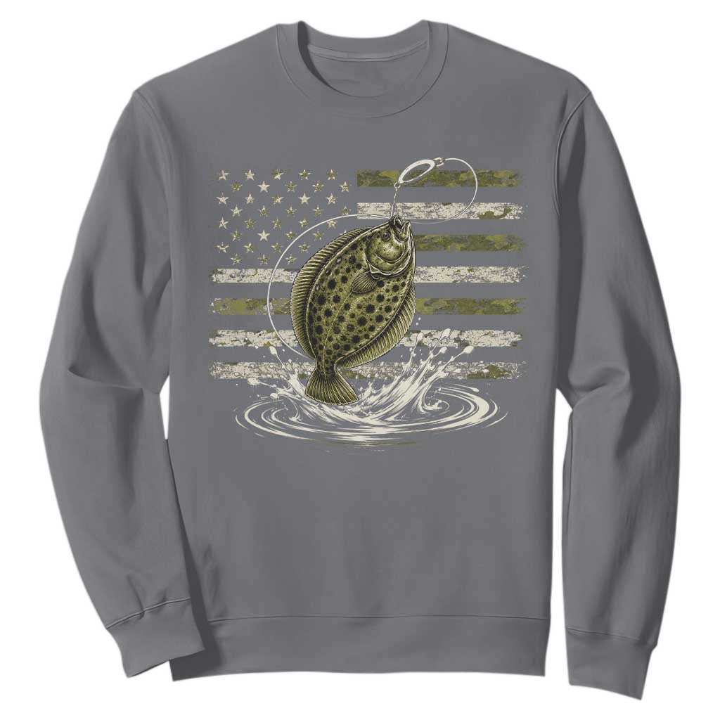 Flounder Fishing Camouflage American Flag Sweatshirt Patriotic Flatfish Angler Gift Saltwater Fishing Lovers