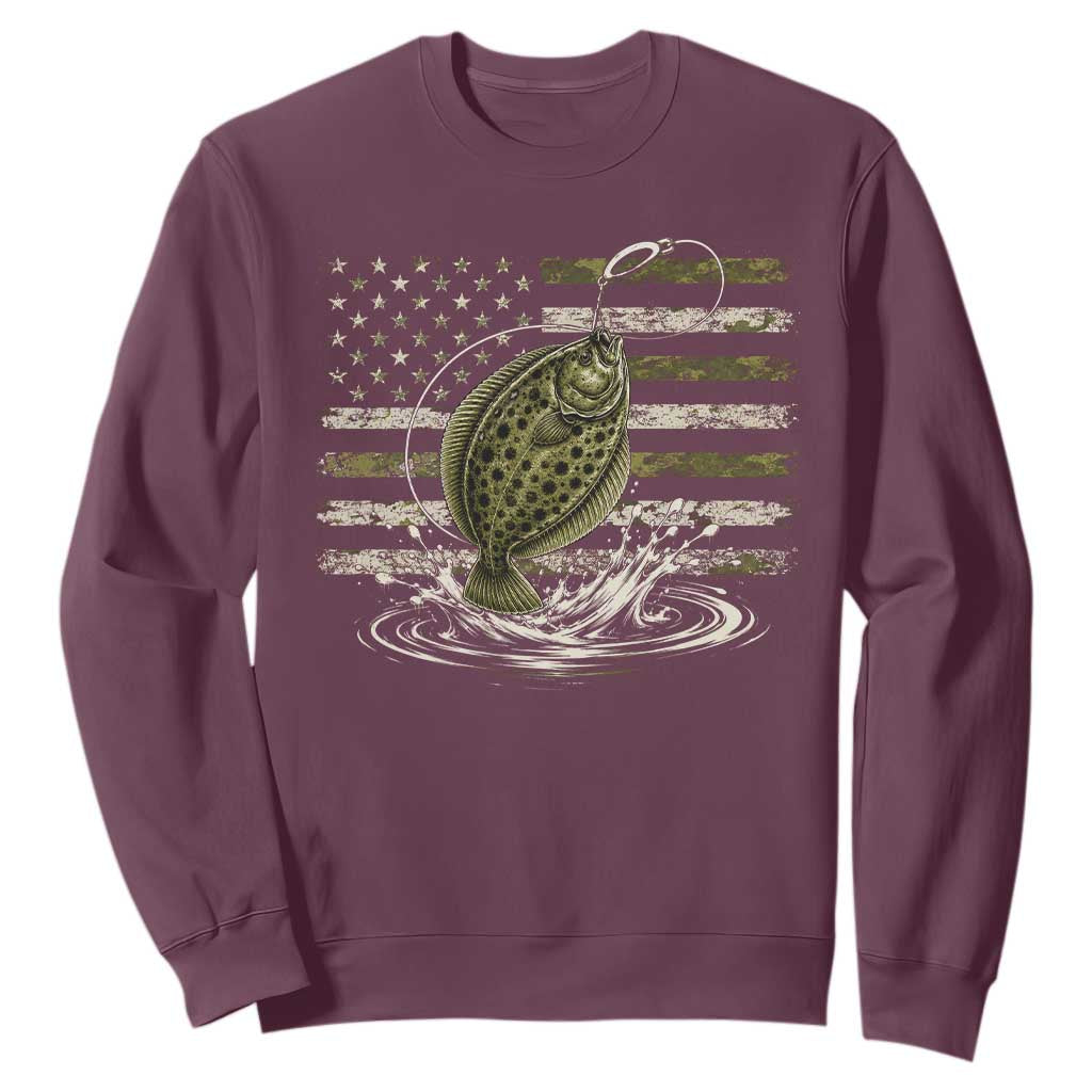 Flounder Fishing Camouflage American Flag Sweatshirt Patriotic Flatfish Angler Gift Saltwater Fishing Lovers