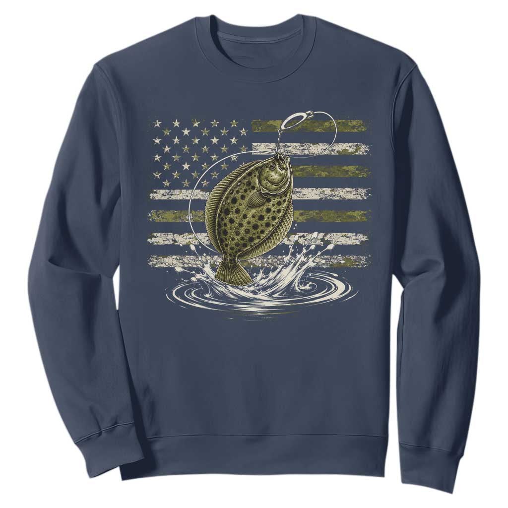 Flounder Fishing Camouflage American Flag Sweatshirt Patriotic Flatfish Angler Gift Saltwater Fishing Lovers