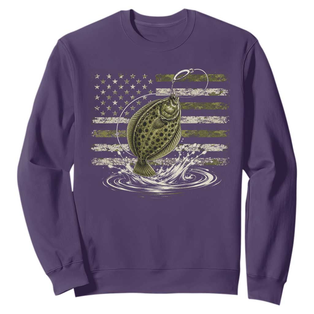 Flounder Fishing Camouflage American Flag Sweatshirt Patriotic Flatfish Angler Gift Saltwater Fishing Lovers