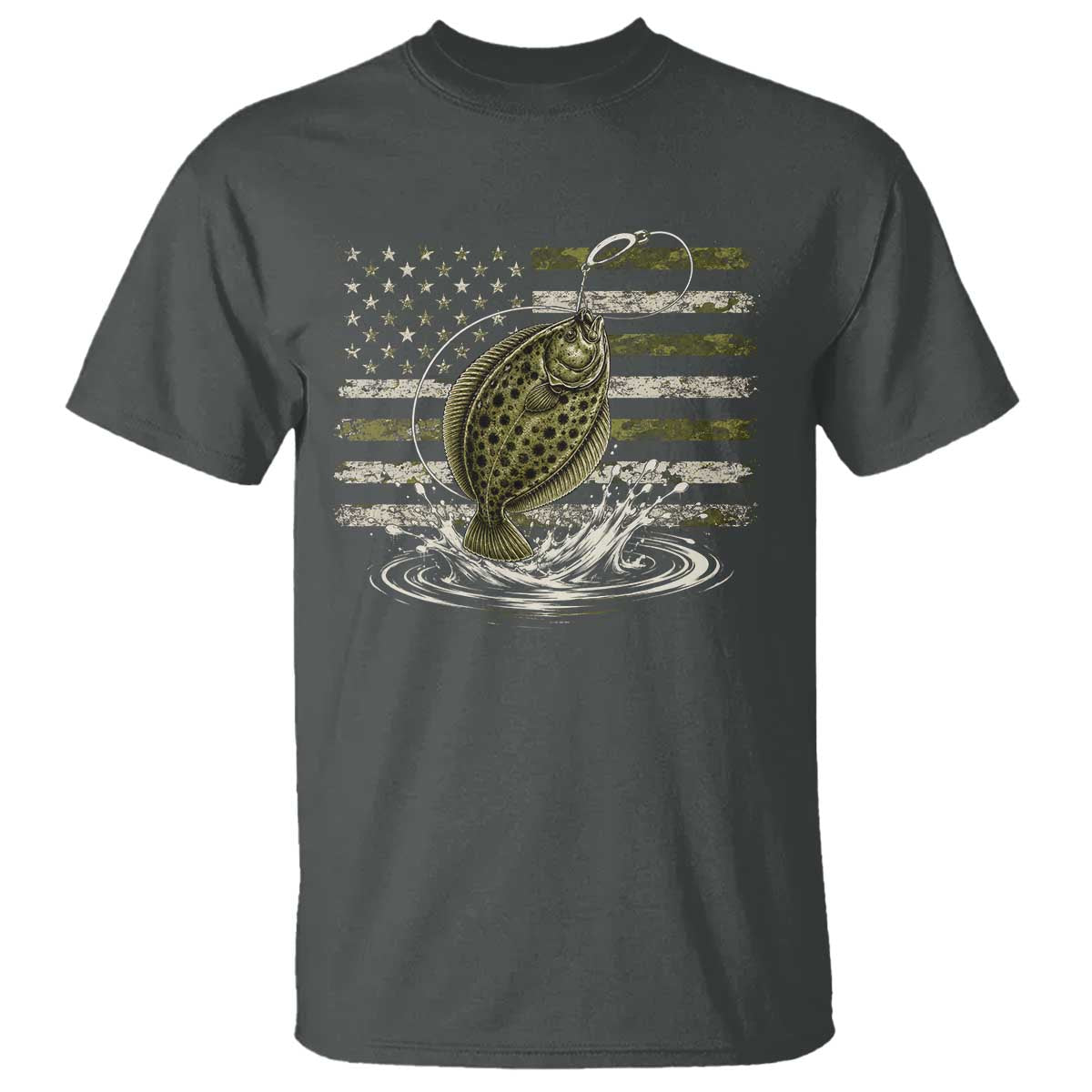 Flounder Fishing Camouflage American Flag T Shirt Patriotic Flatfish Angler Gift Saltwater Fishing Lovers