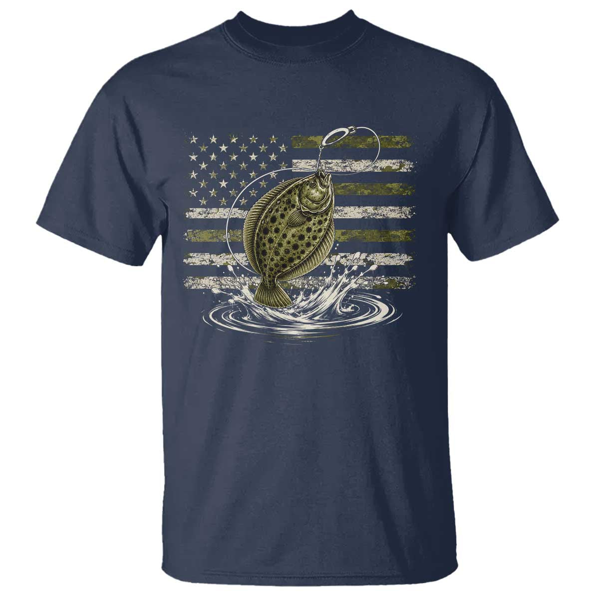 Flounder Fishing Camouflage American Flag T Shirt Patriotic Flatfish Angler Gift Saltwater Fishing Lovers