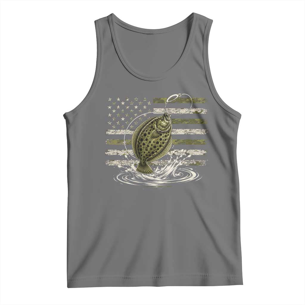 Flounder Fishing Camouflage American Flag Tank Top Patriotic Flatfish Angler Gift Saltwater Fishing Lovers