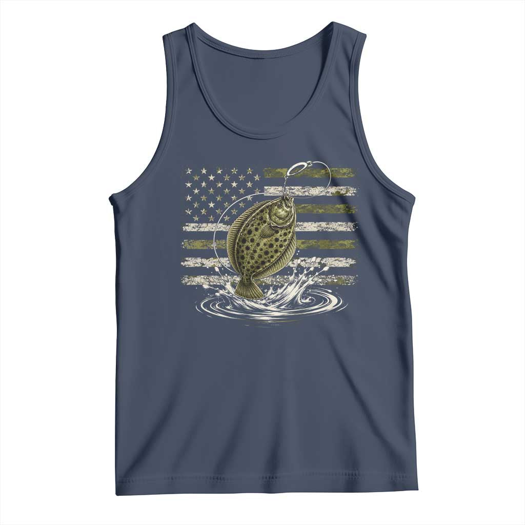 Flounder Fishing Camouflage American Flag Tank Top Patriotic Flatfish Angler Gift Saltwater Fishing Lovers