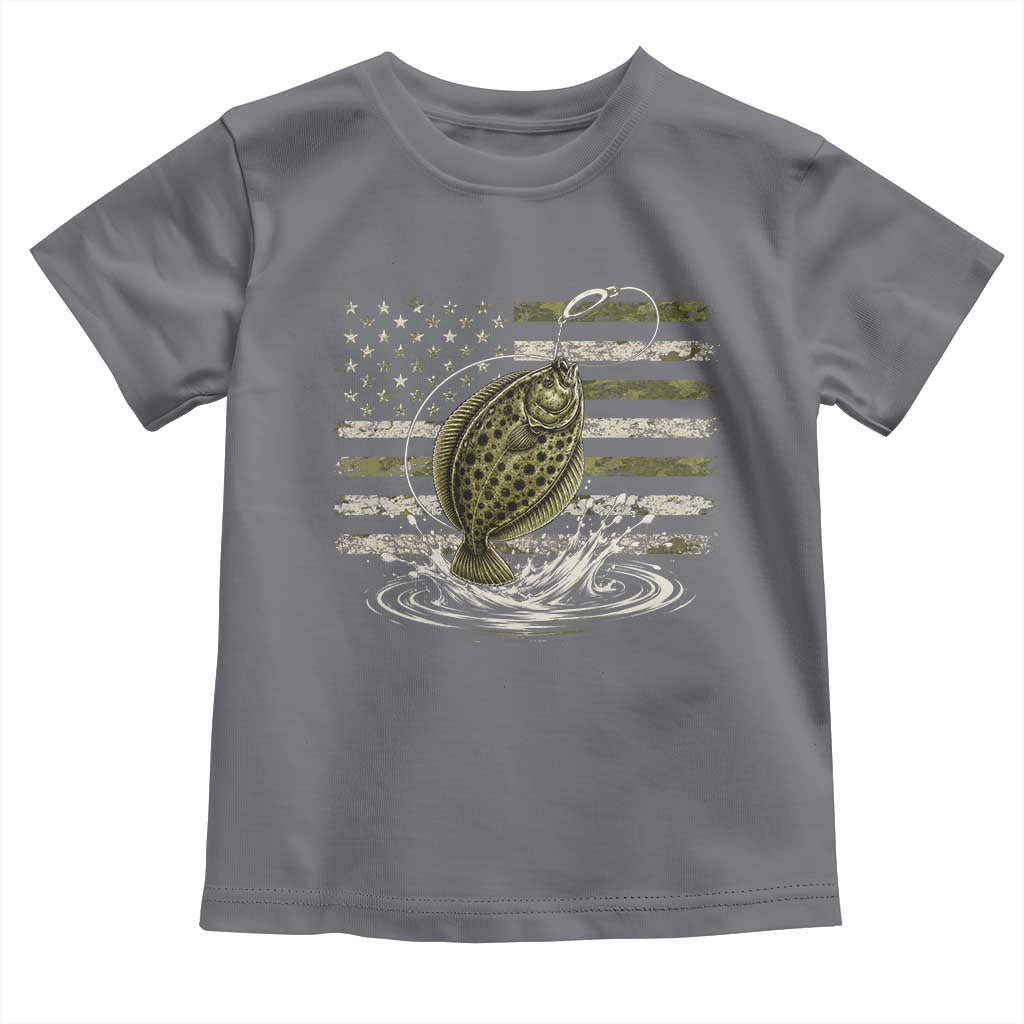 Flounder Fishing Camouflage American Flag Toddler T Shirt Patriotic Flatfish Angler Gift Saltwater Fishing Lovers