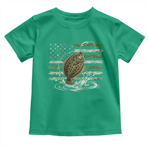 Flounder Fishing Camouflage American Flag Toddler T Shirt Patriotic Flatfish Angler Gift Saltwater Fishing Lovers