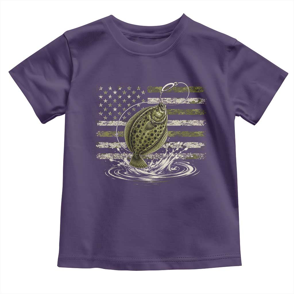 Flounder Fishing Camouflage American Flag Toddler T Shirt Patriotic Flatfish Angler Gift Saltwater Fishing Lovers