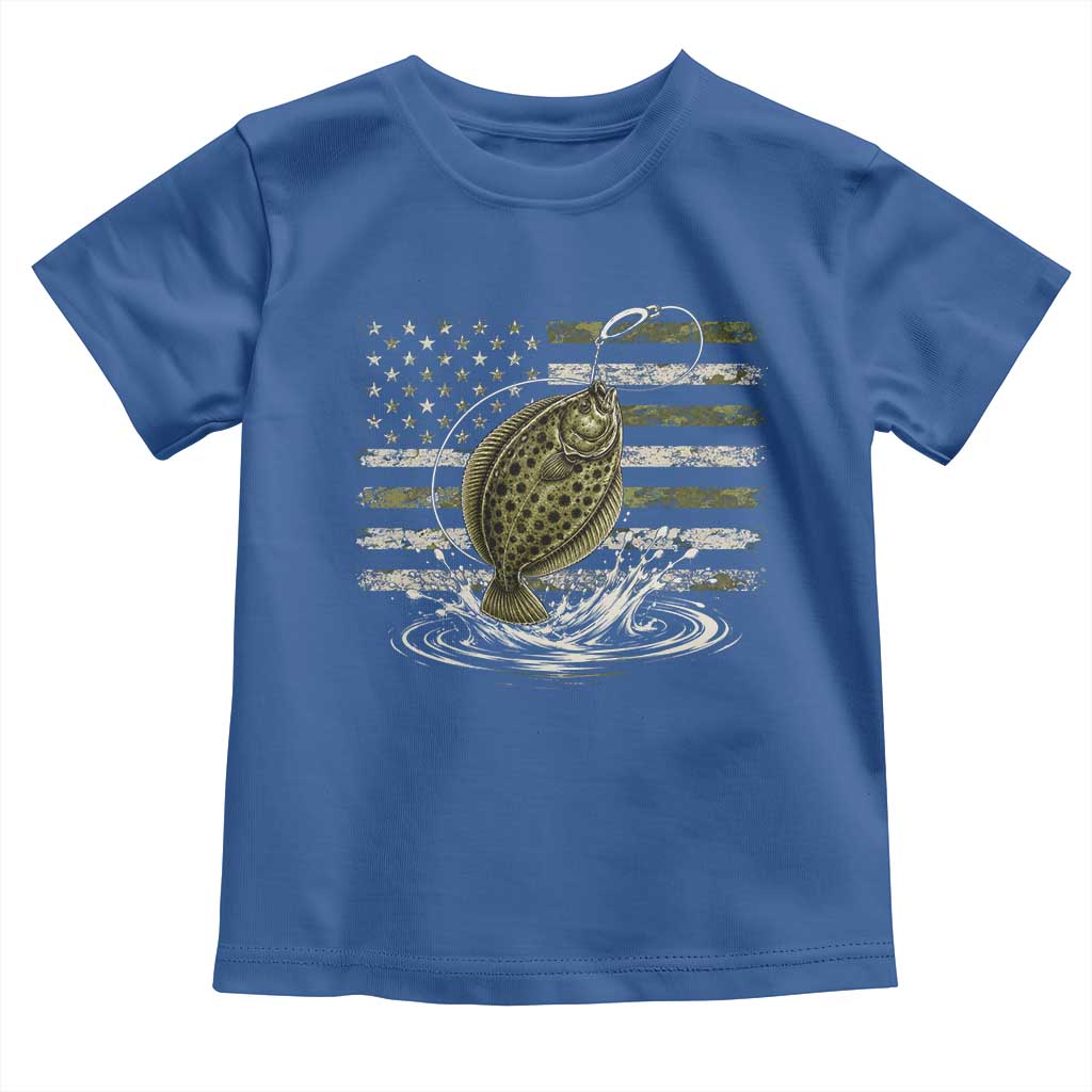 Flounder Fishing Camouflage American Flag Toddler T Shirt Patriotic Flatfish Angler Gift Saltwater Fishing Lovers