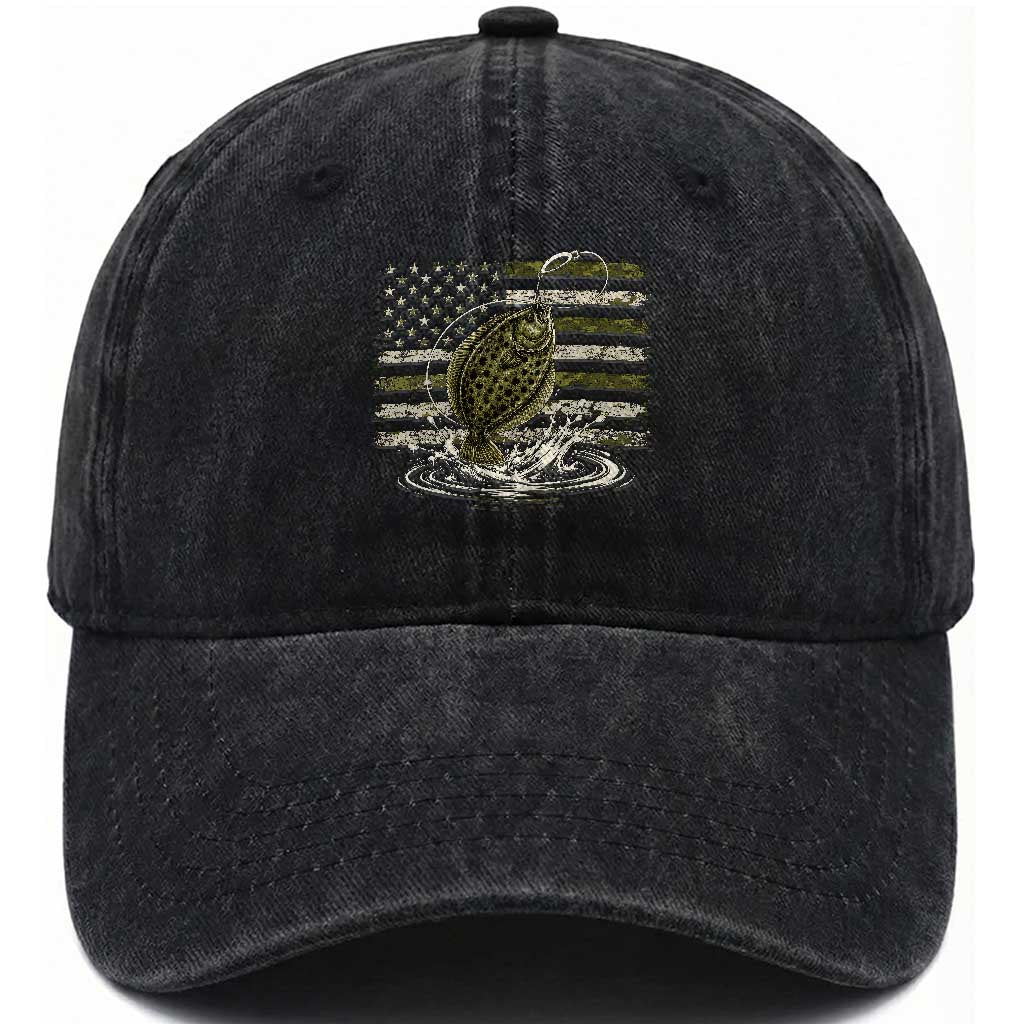 Flounder Fishing Camouflage American Flag Washed Cotton Baseball Cap Patriotic Flatfish Angler Gift Saltwater Fishing Lovers
