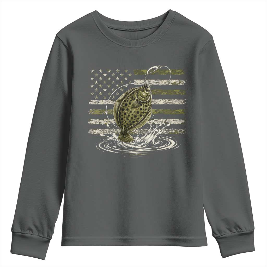 Flounder Fishing Camouflage American Flag Youth Sweatshirt Patriotic Flatfish Angler Gift Saltwater Fishing Lovers