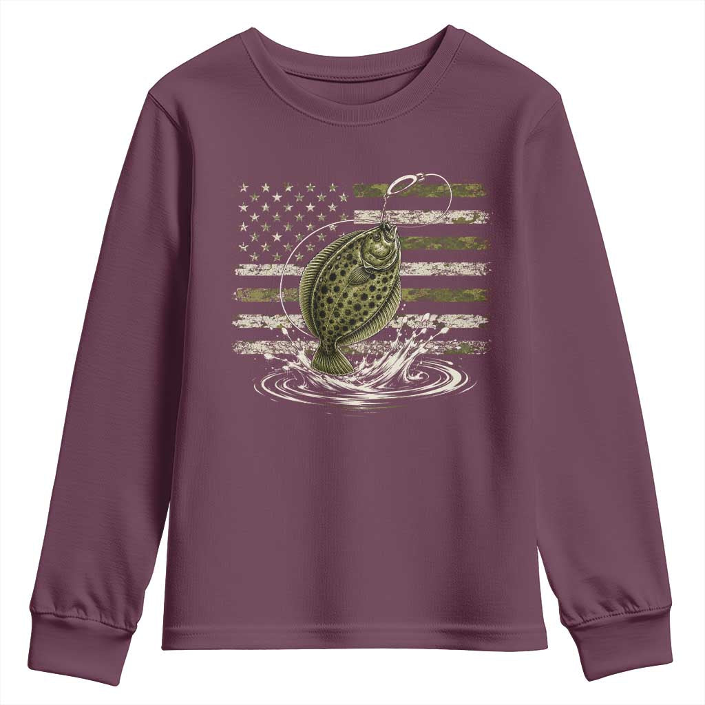 Flounder Fishing Camouflage American Flag Youth Sweatshirt Patriotic Flatfish Angler Gift Saltwater Fishing Lovers