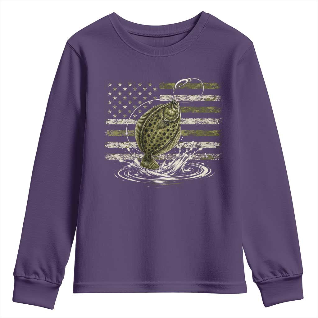 Flounder Fishing Camouflage American Flag Youth Sweatshirt Patriotic Flatfish Angler Gift Saltwater Fishing Lovers