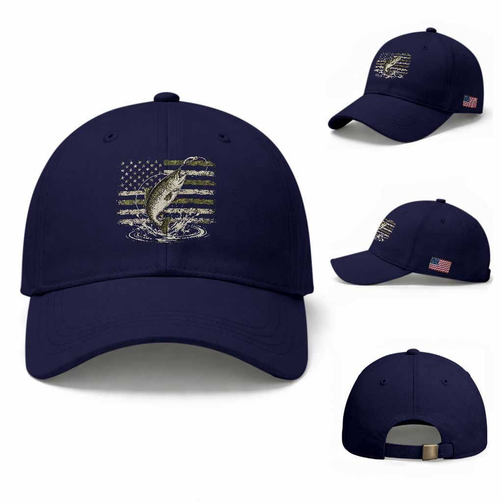 Camouflage American Flag Trout Fishing Baseball Cap Patriotic Saltwater Angler Gift Sea Fishing Lovers