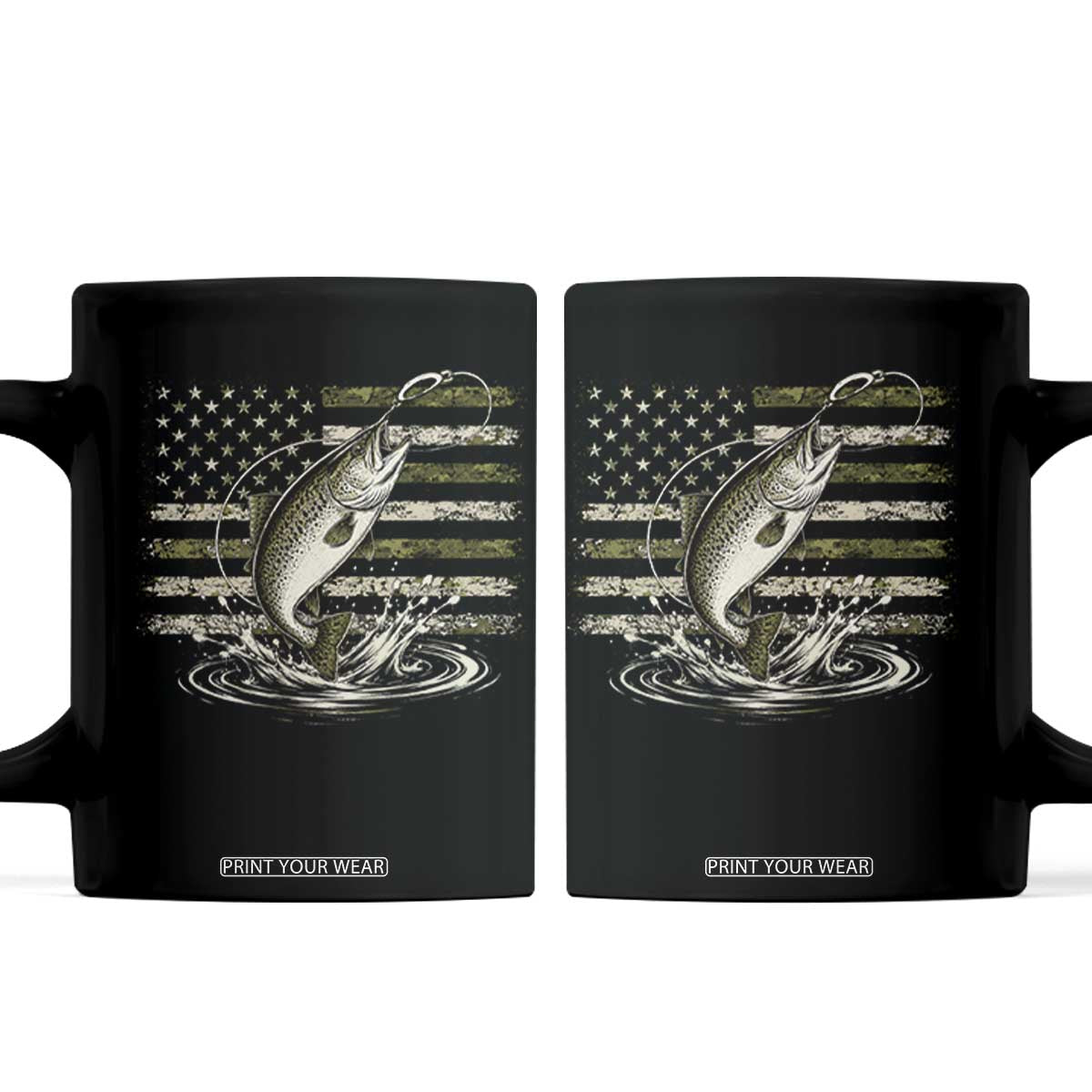 Camouflage American Flag Trout Fishing Coffee Mug Patriotic Saltwater Angler Gift Sea Fishing Lovers