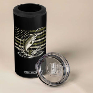 Camouflage American Flag Trout Fishing 4 in 1 Can Cooler Tumbler Patriotic Saltwater Angler Gift Sea Fishing Lovers